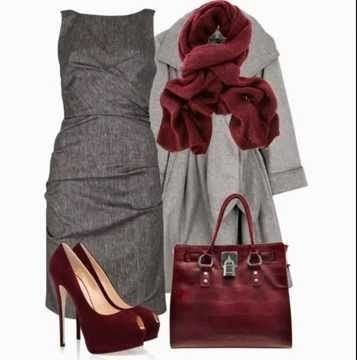 Bufandas color vino y sus combinaciones vestido gris