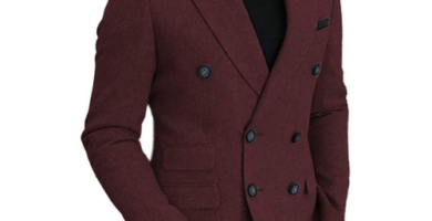 Chaqueta de lana de tweed para hombre con doble botonadura color vino