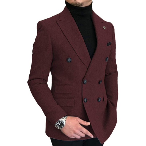 Chaqueta de lana de tweed para hombre con doble botonadura color vino