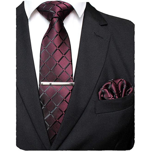 Corbata y pañuelo bolsillo para hombre de color vino